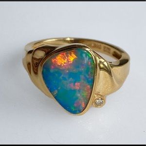 SOLD**14k Retro Australian Black Opal Ring 4.4g
